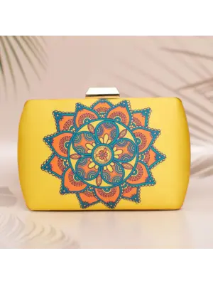 Women Yellow Mandala Printed Clutch