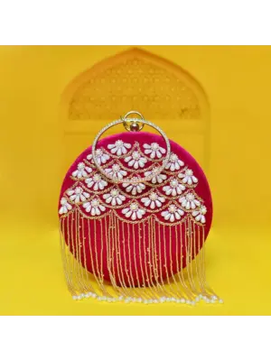 Women Bridal Pink Embroidery Clutch Bag