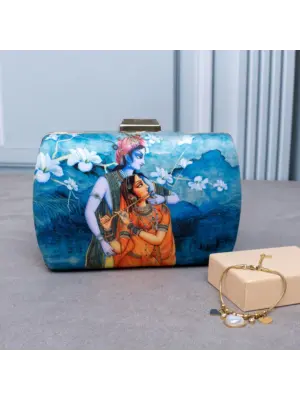 Women Love & Divinity Set: Radha Krishna Clutch & Hearts Charms Bracelet