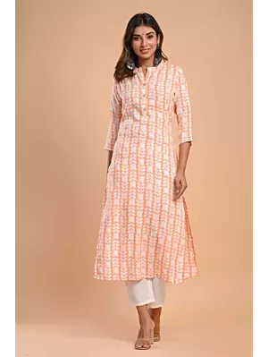 Women Printed Viscose Rayon Straight Kurta  (Orange)
