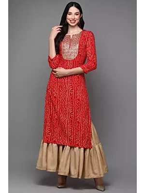 Women Printed Viscose Rayon Straight Kurta  (Red)