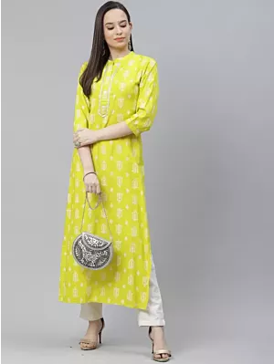 Women Printed Viscose Rayon A-line Kurta  (Light Green)