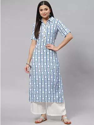 Women Floral Print Viscose Rayon Straight Kurta  (Blue)