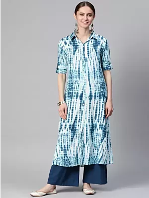 Women Dyed/Ombre Viscose Rayon A-line Kurta  (Blue)