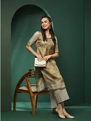 Green Floral Print Kurta With Palazzo