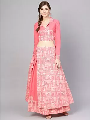 Pink Hawa Mahal Printed Lehenga With Blouse