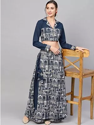 Blue Hawa Mahal Printed Lehenga Choli