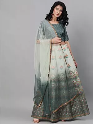  Green Digital Print Zari Work Lehenga Choli With Net Dupatta