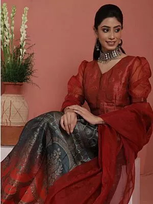 Maroon & Black Brocade Lehenga Choli With Dupatta Set