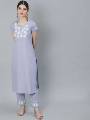 Blue & White Patch Work Straight Kurta With Palazzo Set