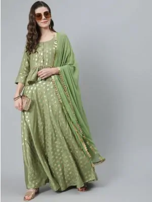 Green Gold Foil Printed Lehenga Choli With Dupatta