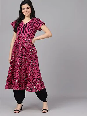 Women Magenta Printed A-Line Kurta