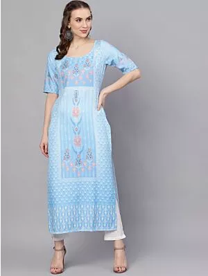 Aqua Blue Digital Print Kurta