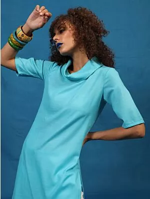 Turquoise Blue Solid Straight Kurta