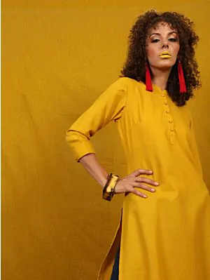 Yellow Solid Straight Kurta