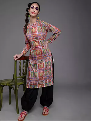 Women Printed Red & Green Printed Kurta