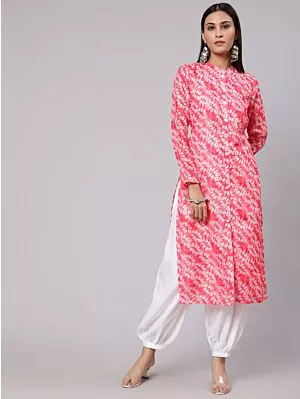 Pink & White Printed Button Down Straight Kurta