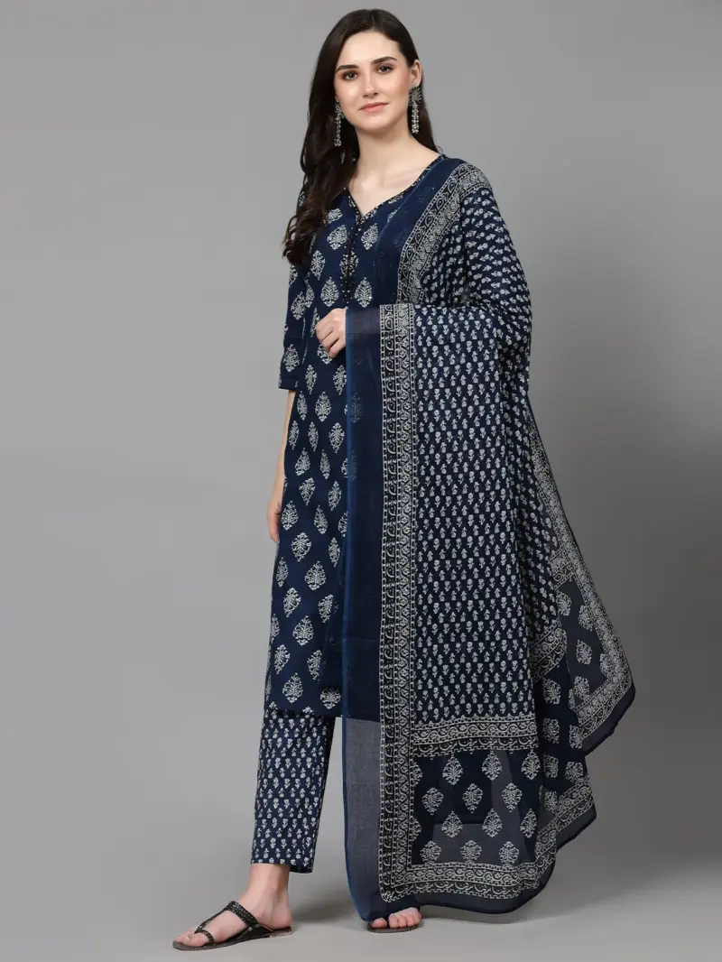 Women Pure Cotton Plus Size Kurta Pant Set with Dupatta,Indian Ethnic Fashion