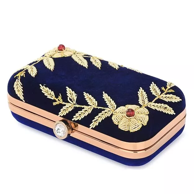 Bridal Navy Blue Box Clutch Bag Purse 