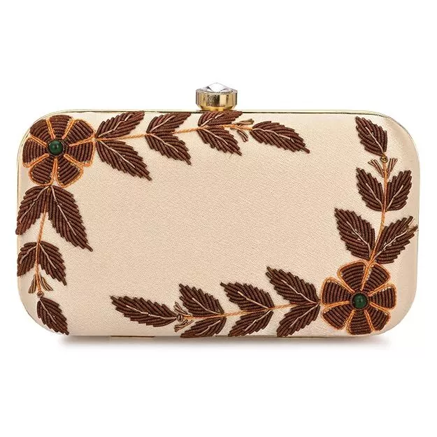 Handicraft Hand Embroidered Peach Box Clutch Bag 