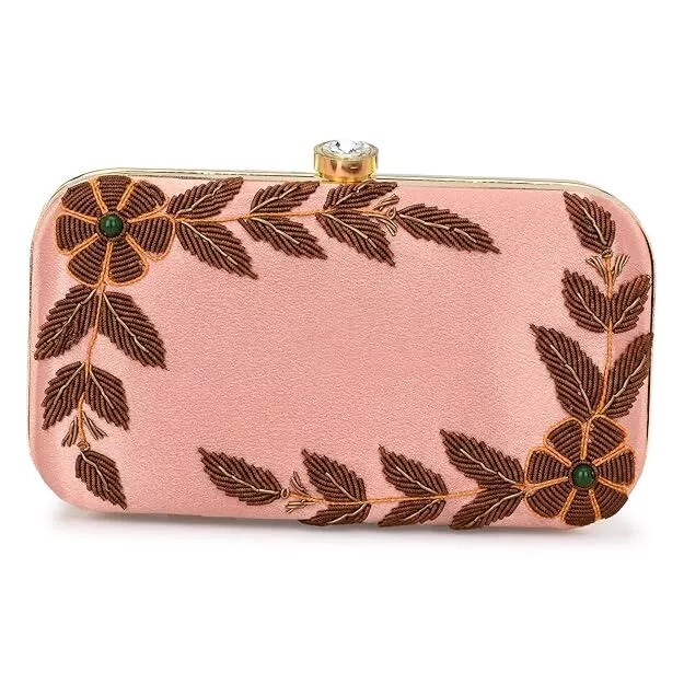 Women Embellished Pink Box Clutch Bag Purse for Bridal 