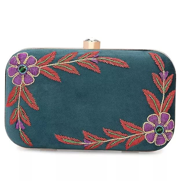 Handicraft Embroidered Box blue Clutch Bag Purse for Bridal