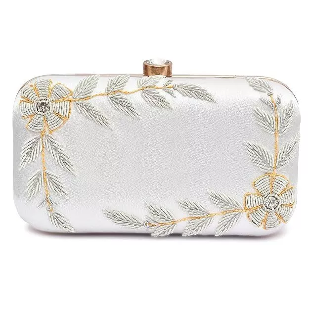  Embroidered White Box Clutch Bag Purse for Bridal 