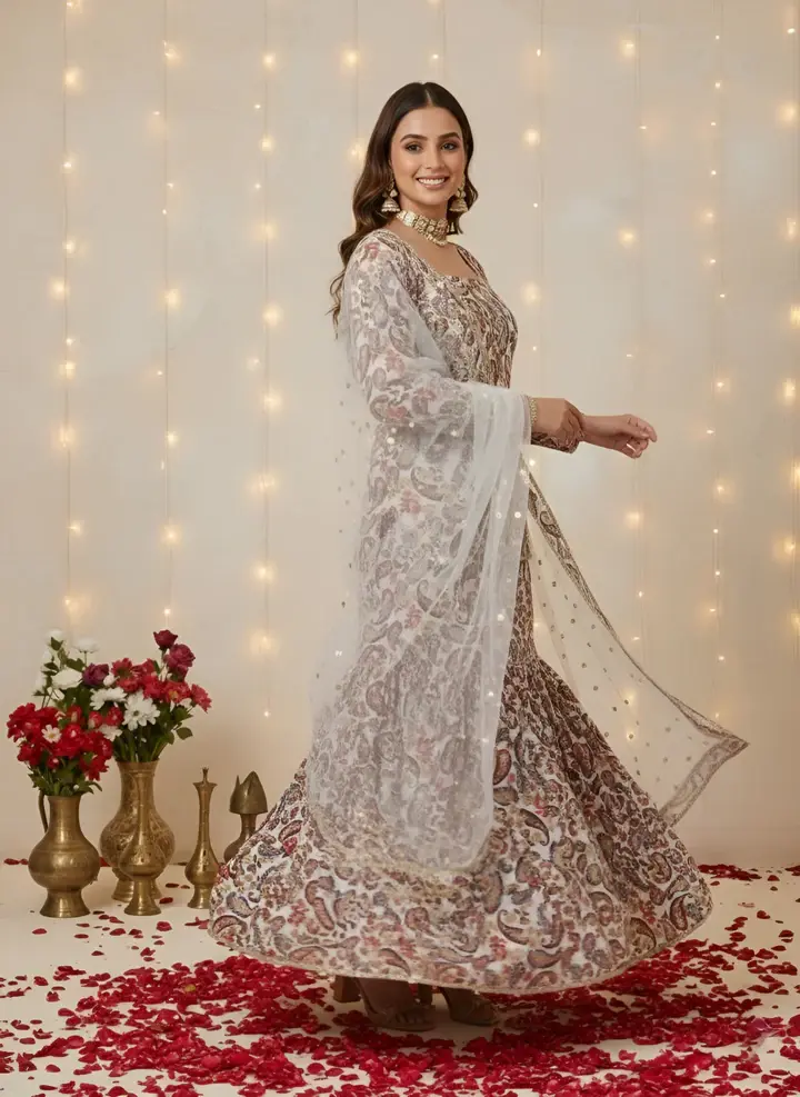 Off White Printed Straight Kurta Set With Dupatta for Women