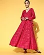 Womens Rayon Gold Print Anarkali Kurta (Pink)