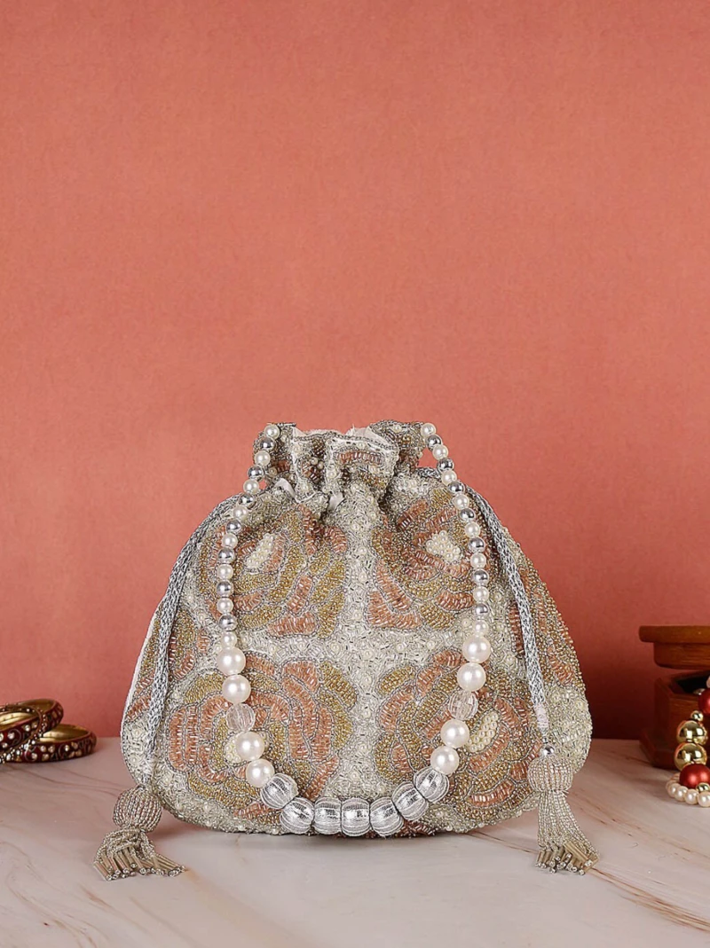 Golden and white Sequin embellish Evening Party Wear Potli
