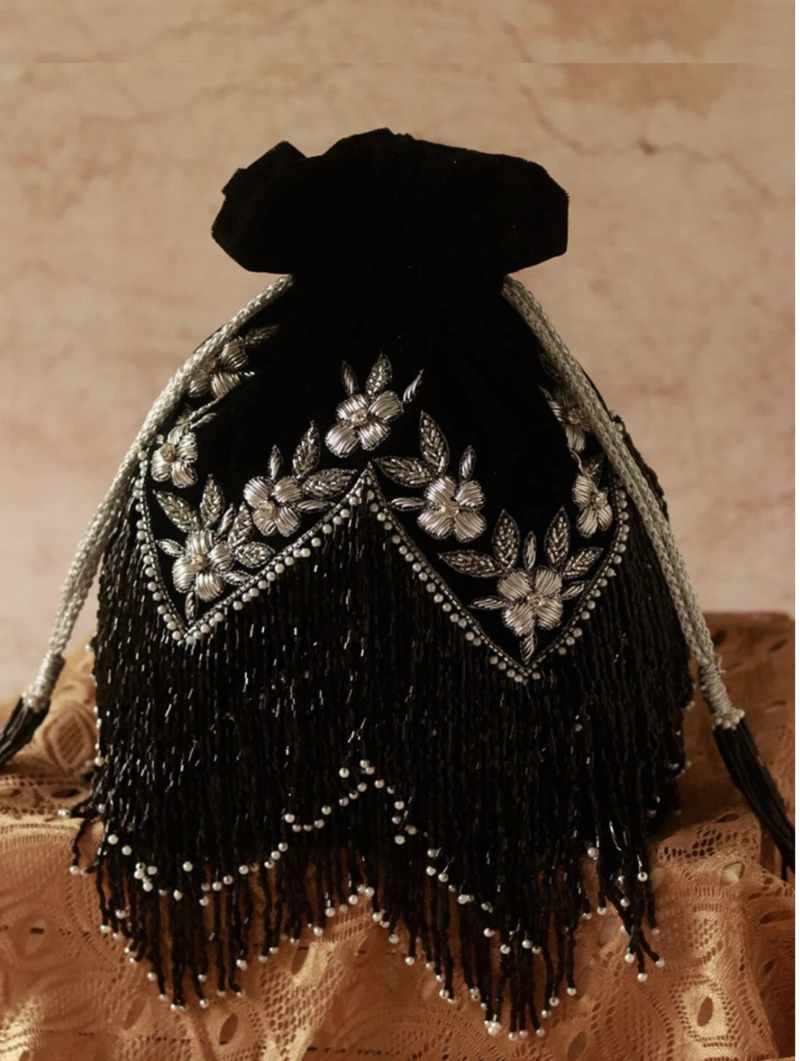 Black Handwork Velvet Designer Potli Bag