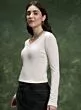 Women Off White V Neck Fitted Top