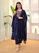 Women's Plus Size Embroidery Solid Anarkali Kurta and Pant Set with Dupatta