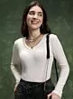 Women Off White V Neck Fitted Top