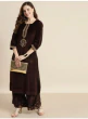 Women Brown & Gold-Toned Ethnic Motifs Embroidered Velvet Kurta
