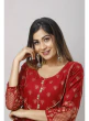 Women Printed Viscose Rayon Flared Kurta  (Maroon)