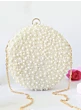 Pearl Embedded White Round Luxury Clutch