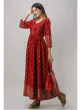 Women Printed Viscose Rayon Flared Kurta  (Maroon)
