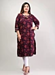 Women Plus Size Purple Pure Cotton Printed Straight Kurta