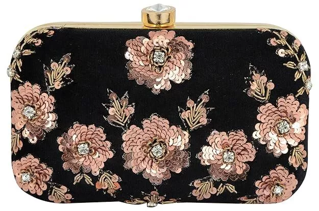 Stone Embedded Embroidered Box Clutch Bag Purse