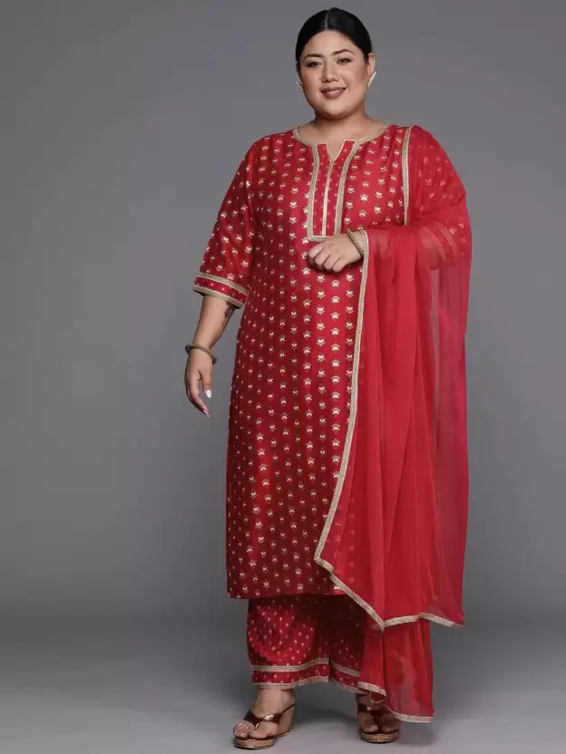 Women Plus Size Printed Gotta Patti Kurta With Palazzos & With Dupatta