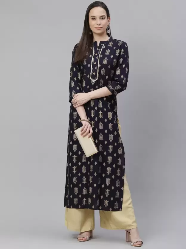 Women Printed Viscose Rayon A-line Kurta  (Blue)