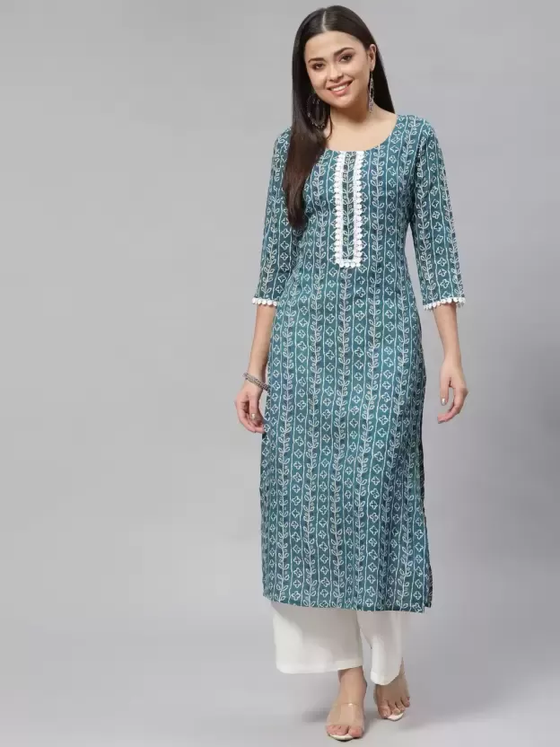 Women Floral Print Viscose Rayon Straight Kurta  (Green)