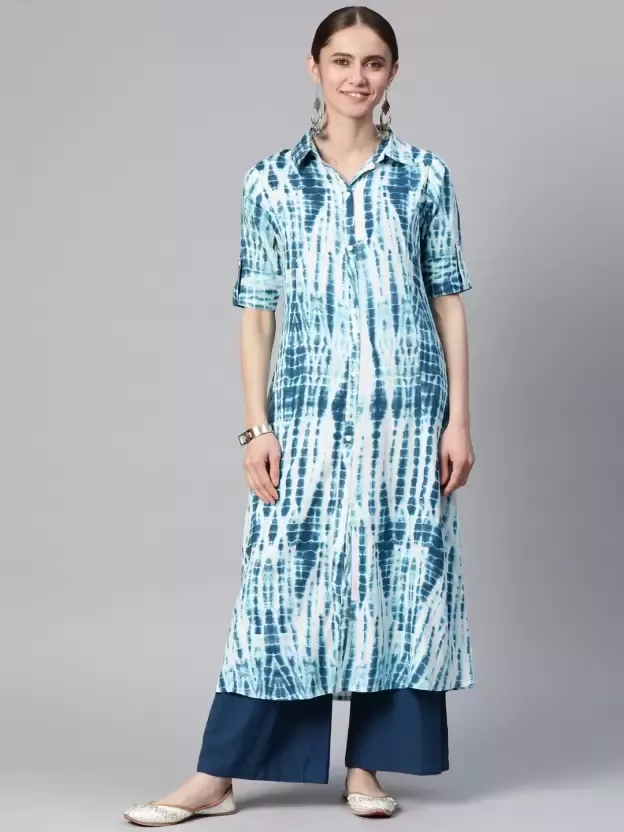 Women Dyed/Ombre Viscose Rayon A-line Kurta  (Blue)