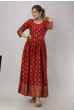 Women Printed Viscose Rayon Flared Kurta  (Maroon)