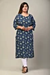 Women Plus Size Blue Pure Cotton Printed Straight Kurta