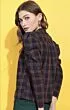 Navy Blue Checked Mandarin Collar Shirt Style Top