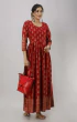 Women Printed Viscose Rayon Flared Kurta  (Maroon)