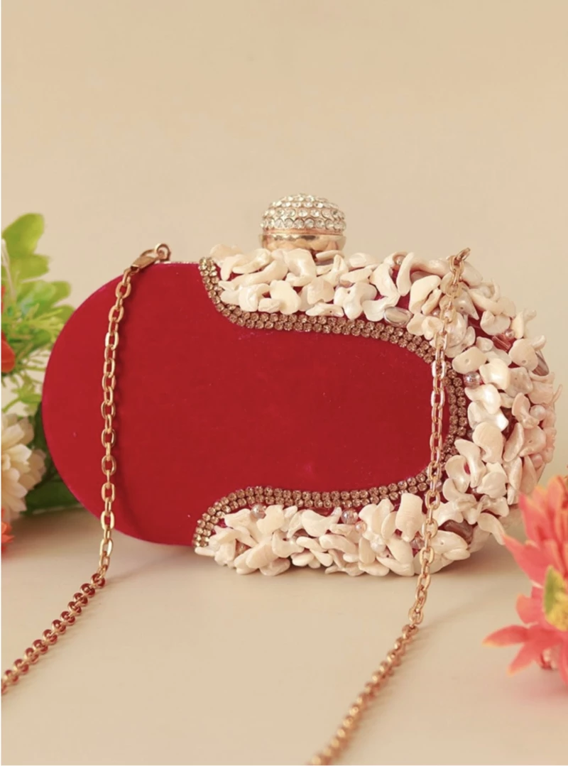 Luxury Red Seep Embellish Oval Clutch