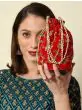Red Women Round Velvet Stylish Potli Pouches with Pearl Handle